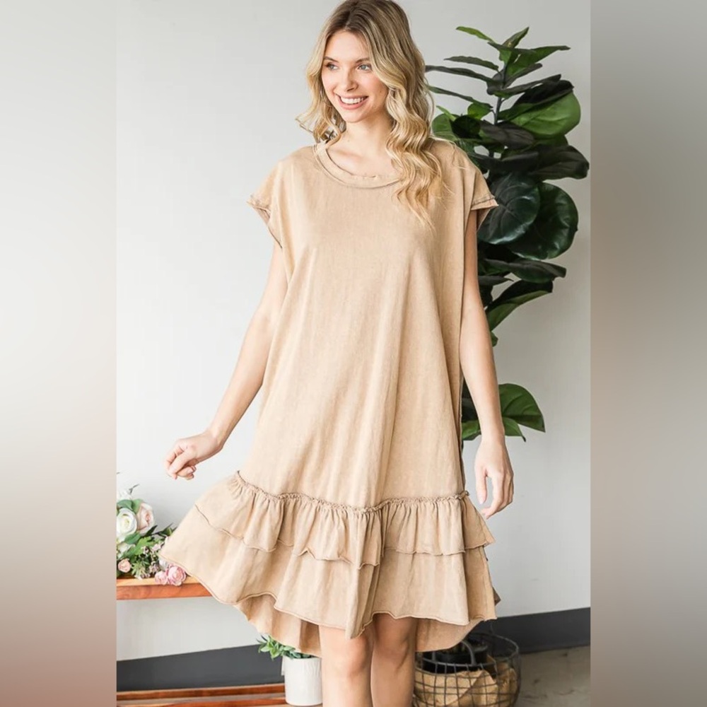 Oli & Hali Tan Ruffle Hem Dress